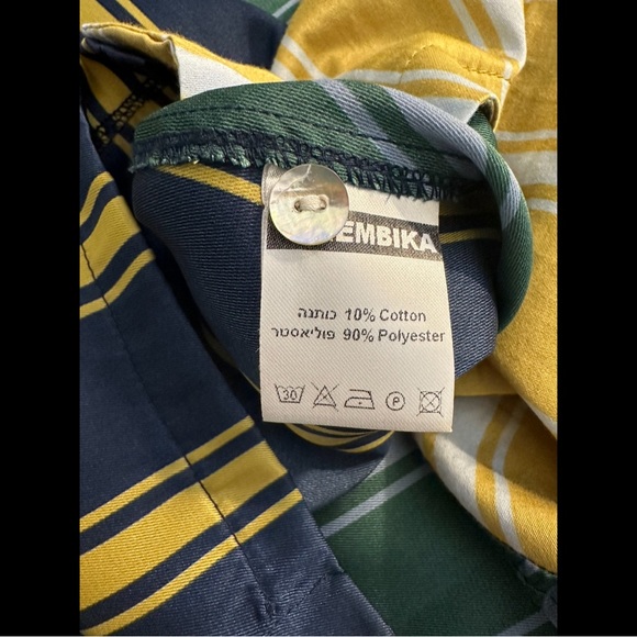 ALEMBIKA Satin Striped Blouse Tunic Top Shirt Emerald Green Blue Chartreuse - Picture 11 of 14